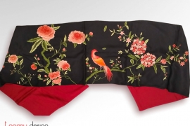 Confederate rose & Bird silk scarf